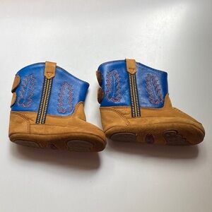 Old West Toddler Cowboy Boots Leather Tan Blue Poppets Baby Boots‎ Electric Blue